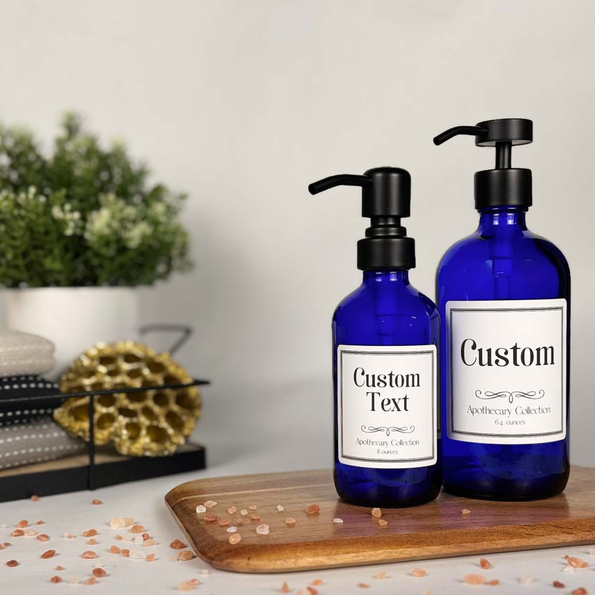 Cobalt Blue Glass Dispenser - Apothecary Collection Custom Label product detail