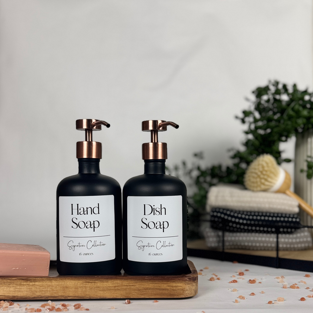 Black Matte Glass Hand Soap and Dish Soap Dispenser - Signature Collection product detail