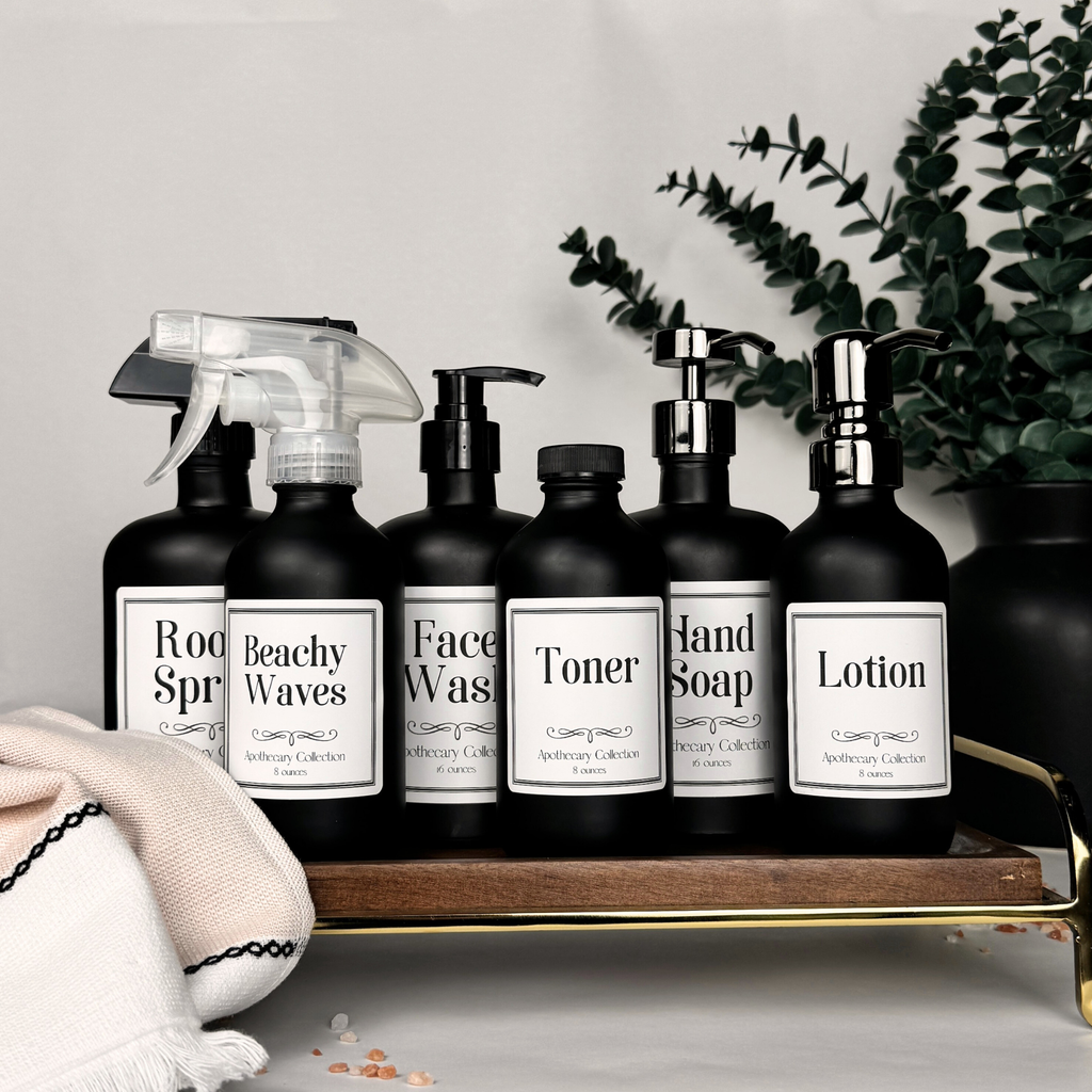 Black Matte Glass Dispenser - Apothecary Collection Custom Label product detail