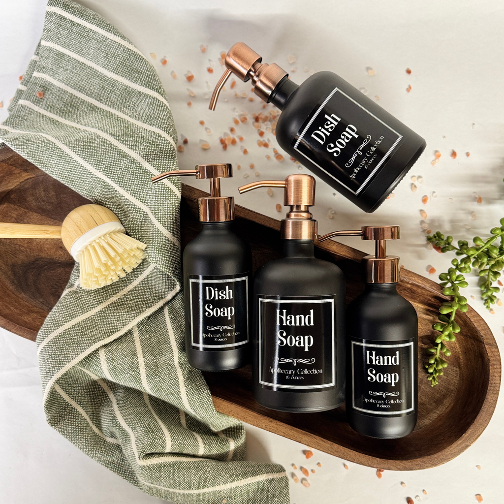 Black Matte Glass Hand Soap and Dish Soap Dispenser - Apothecary Collection product detail
