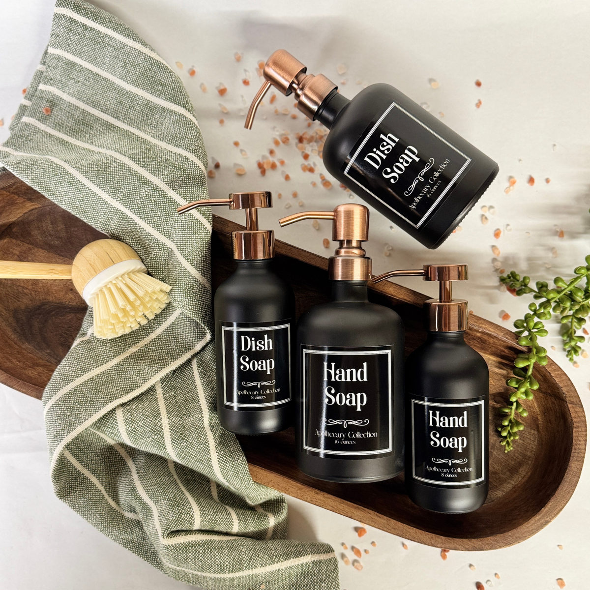 Black Matte Glass Hand Soap and Dish Soap Dispenser - Apothecary Collection product detail
