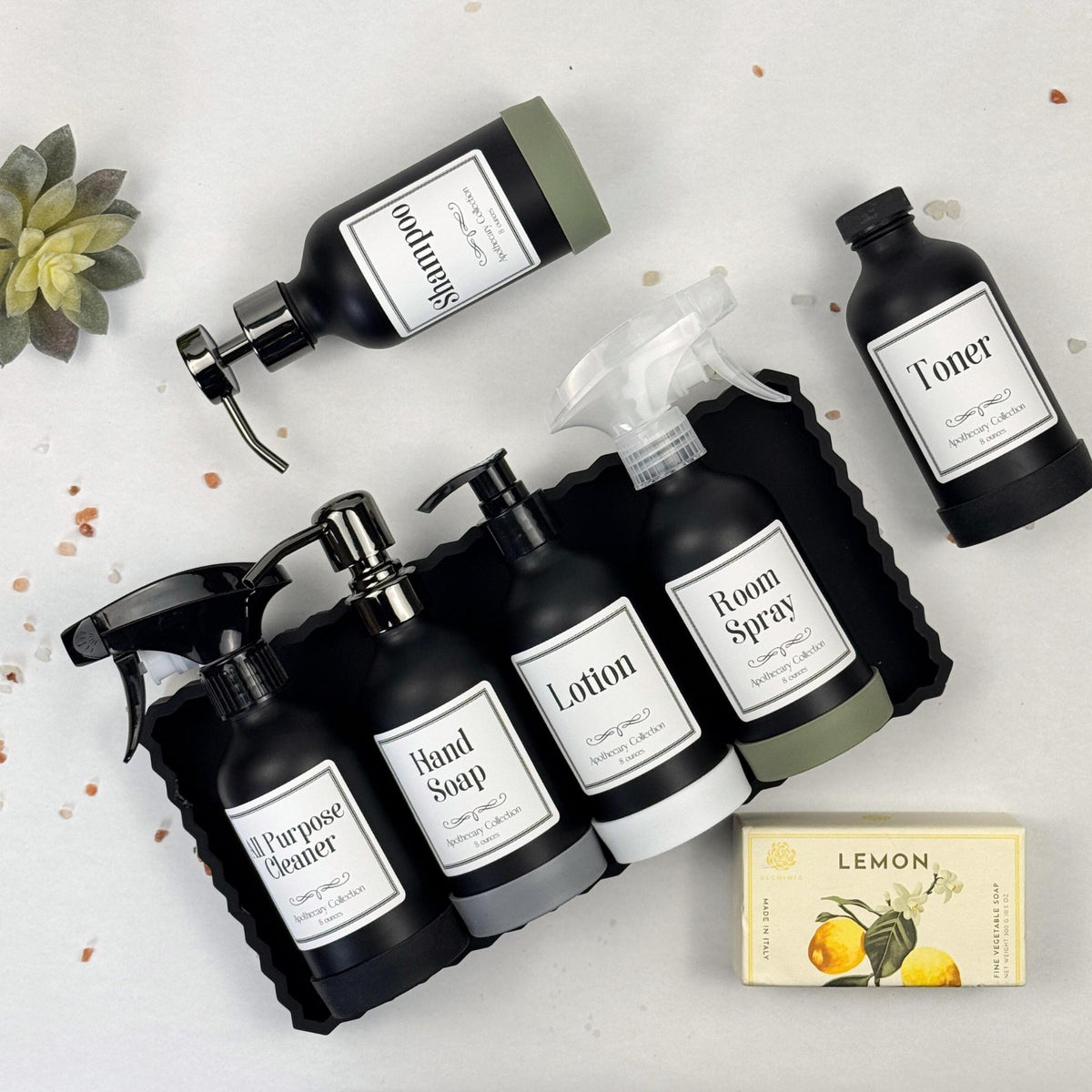 Black Matte Glass Dispenser with Silicone Sleeve - Apothecary Collection Custom Label product detail
