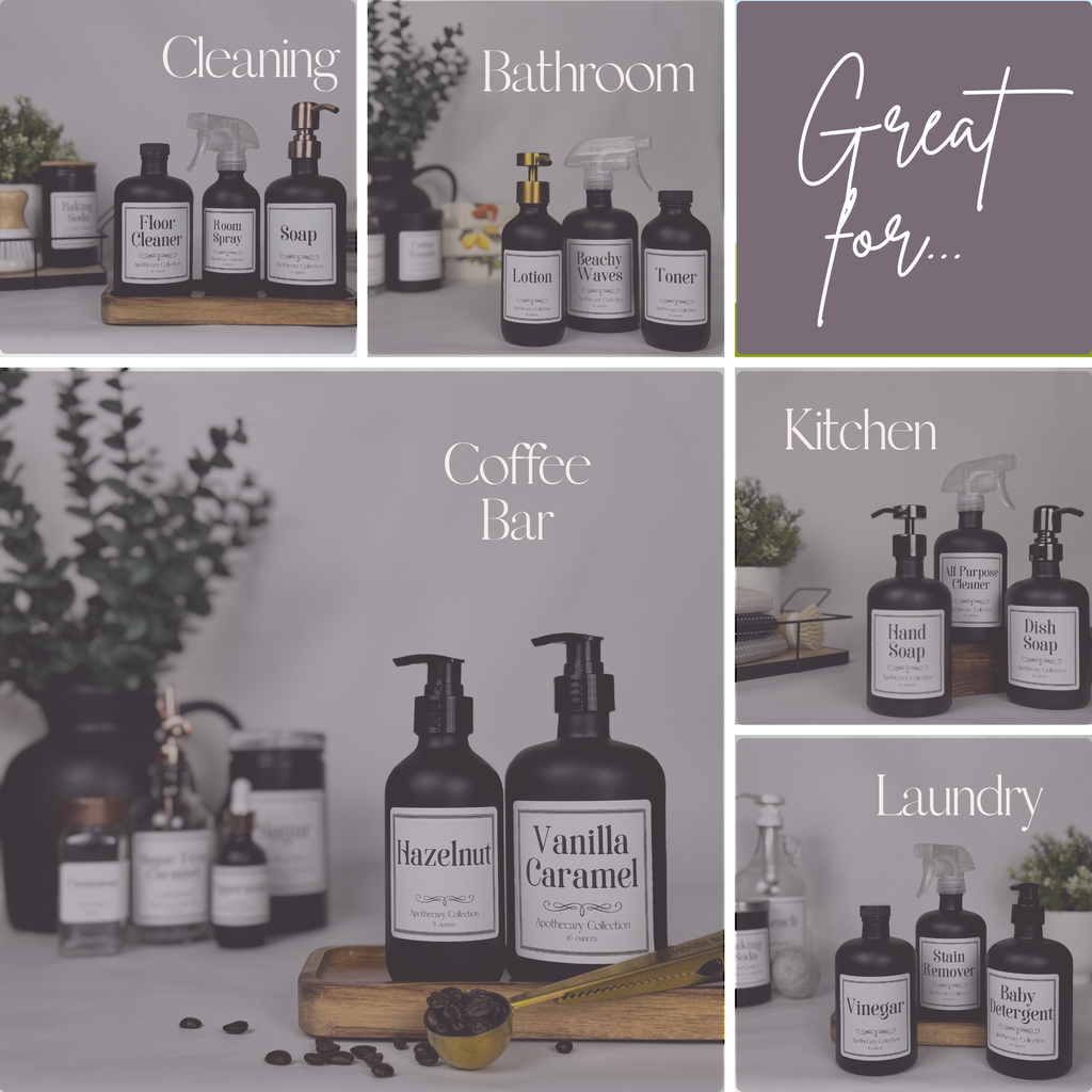 Black Matte Glass Dispenser - Apothecary Collection Custom Label product detail