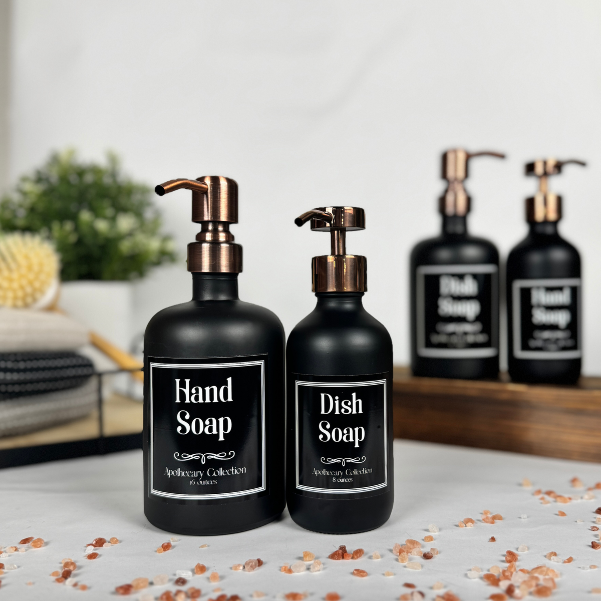 Black Matte Glass Hand Soap and Dish Soap Dispenser - Apothecary Collection product detail