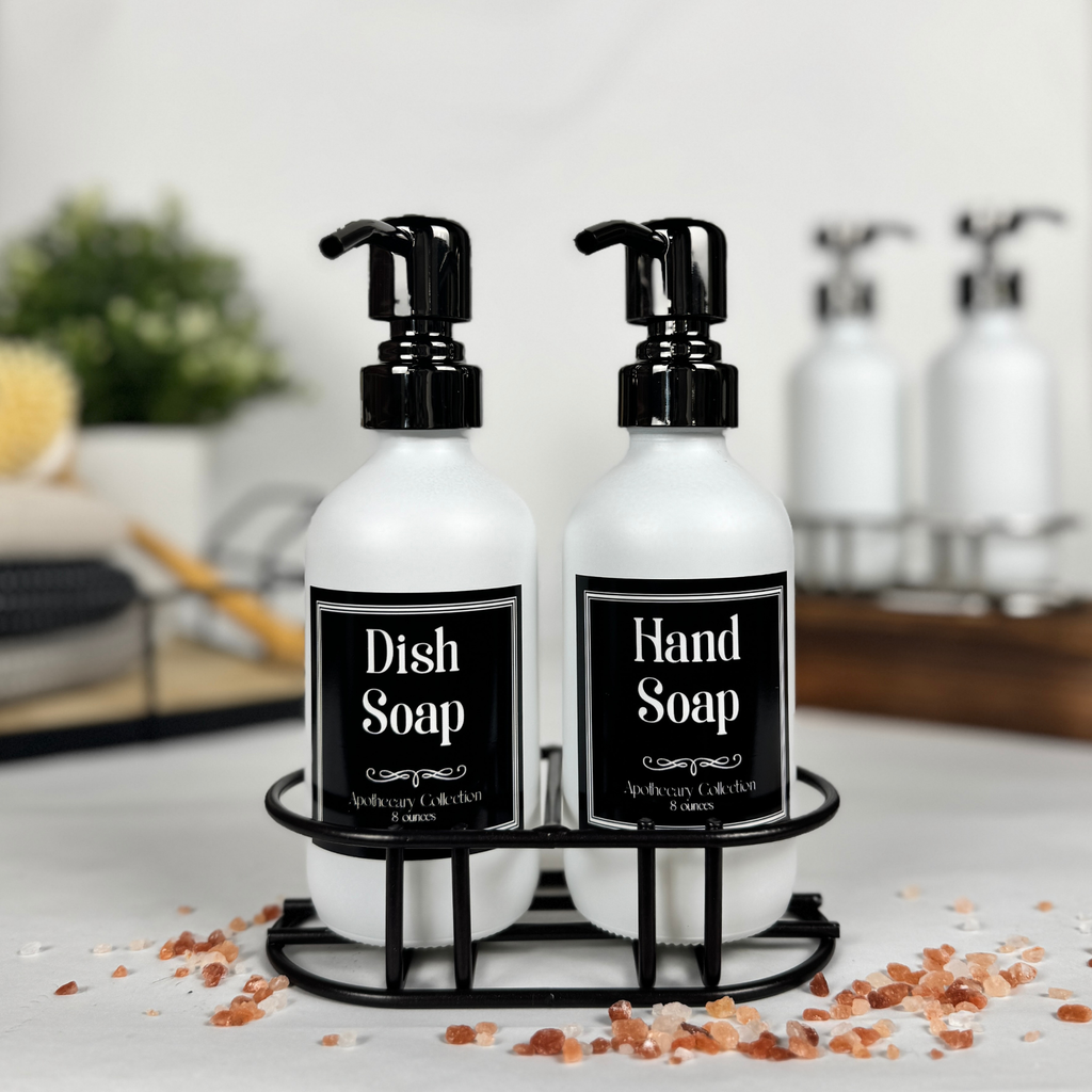 White Matte Glass Hand Soap and Dish Soap Set - Apothecary Collection product detail