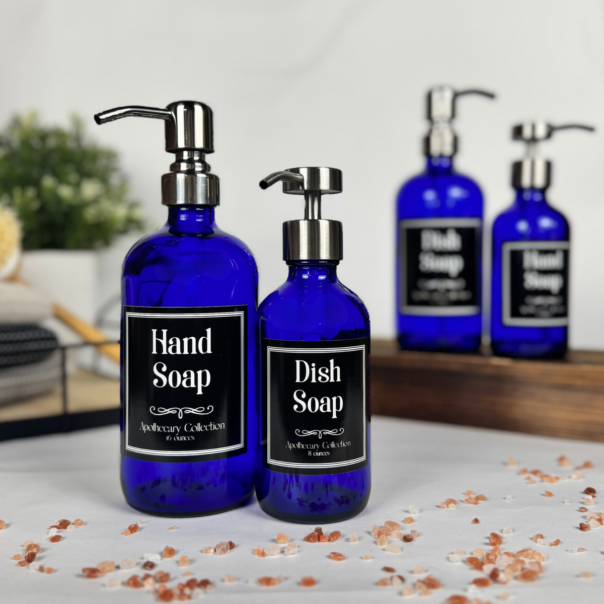 Cobalt Blue Glass Hand Soap and Dish Soap Dispenser - Apothecary Collection product detail