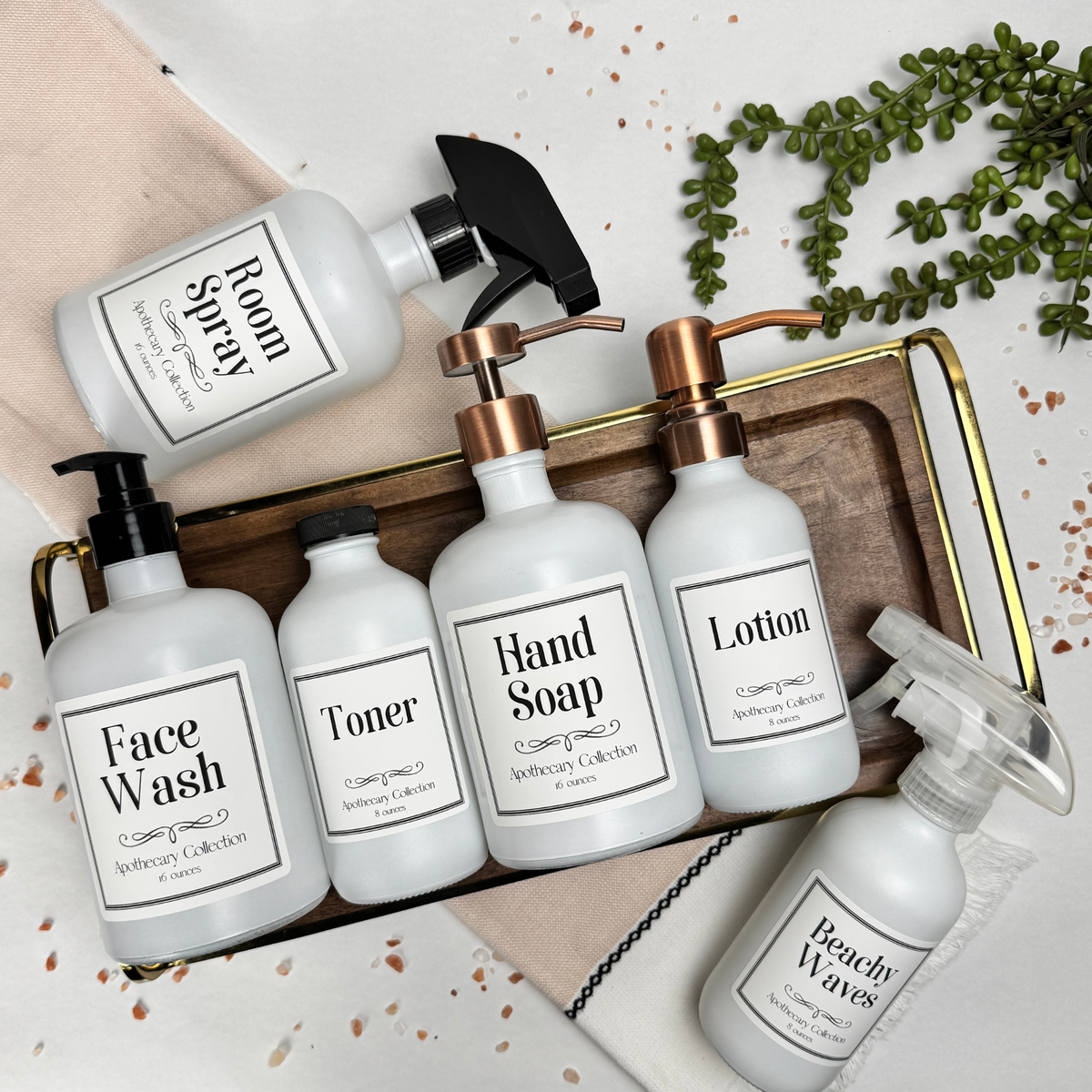 White Matte Glass Dispenser - Apothecary Collection Custom Label product detail