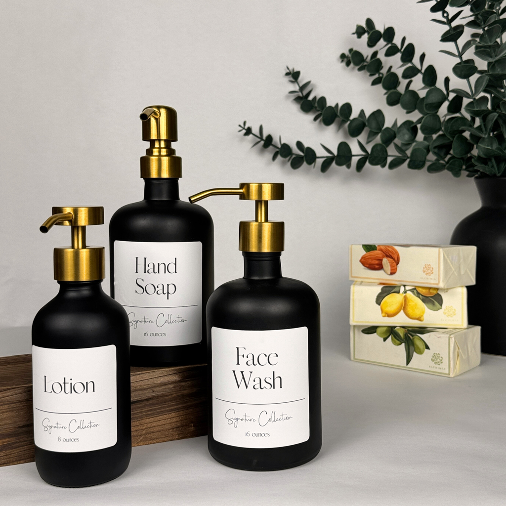 Black Matte Glass Dispenser - Signature Collection Custom Label product detail