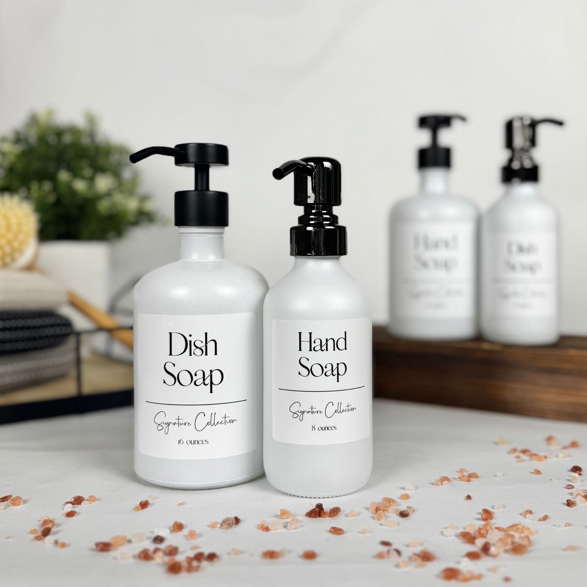 White Matte Glass Hand Soap and Dish Soap Dispenser - Signature Collection product detail