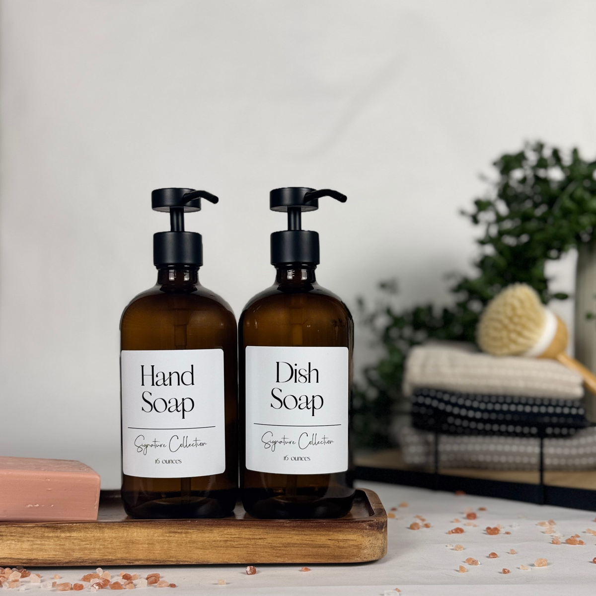Amber Glass Hand Soap and Dish Soap Dispenser - Signature Collection product detail