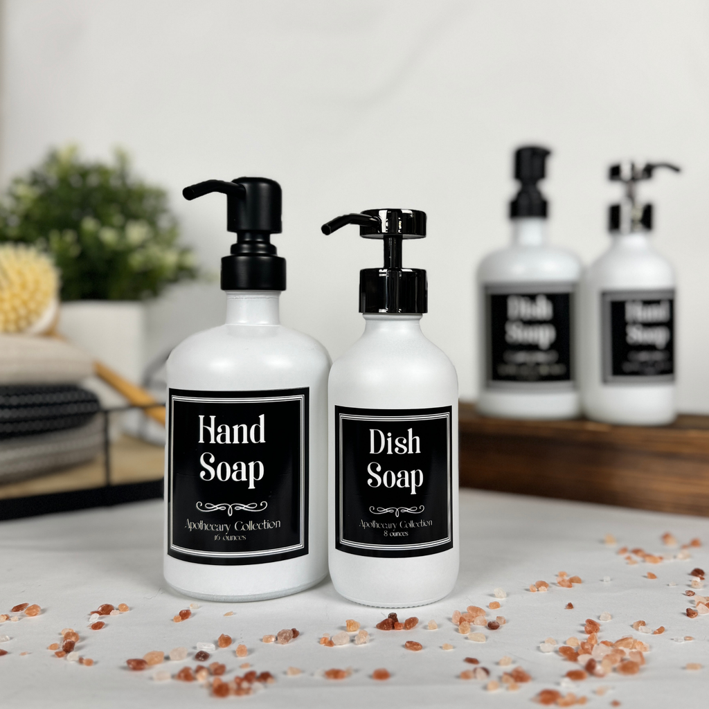 White Matte Glass Hand Soap and Dish Soap Dispenser - Apothecary Collection product detail