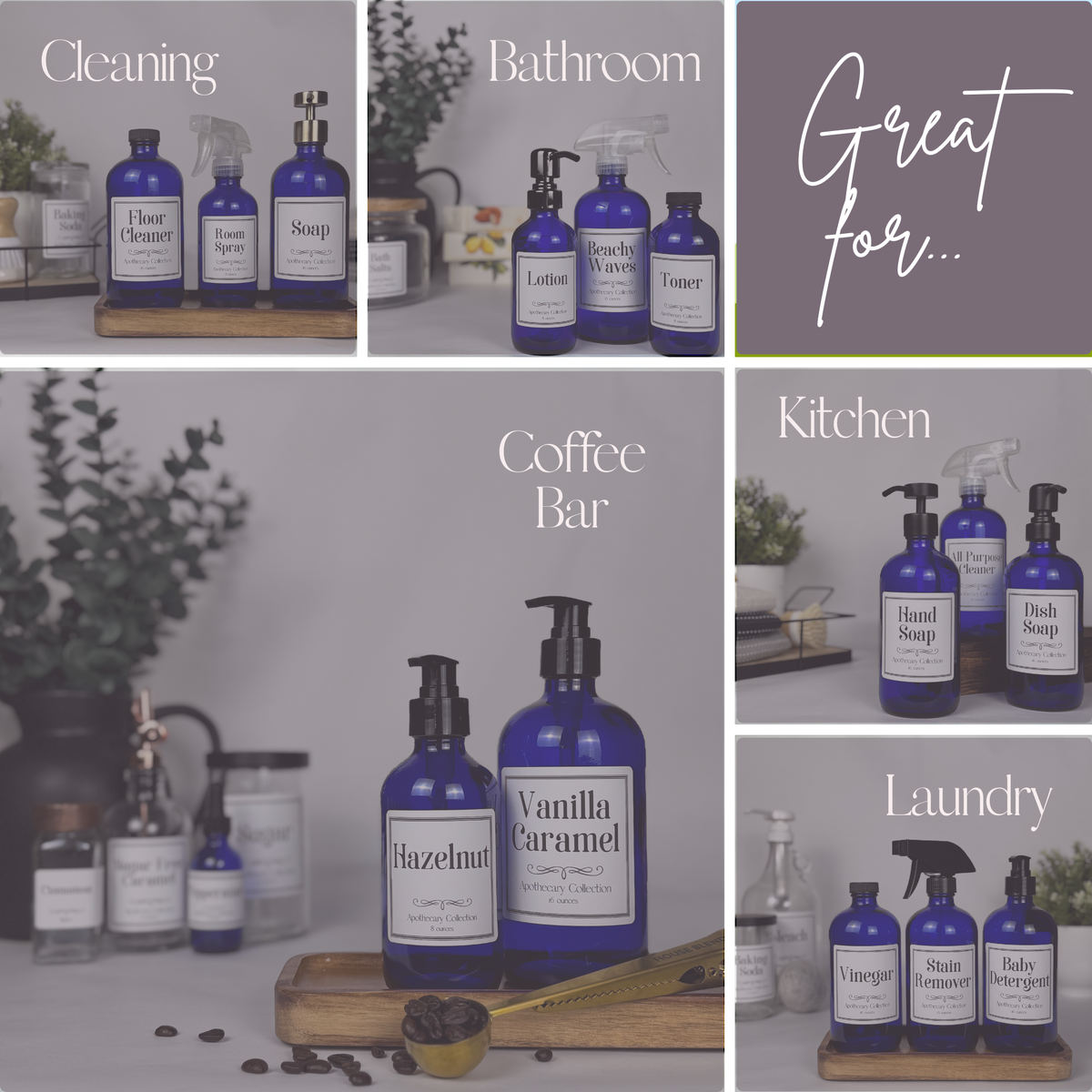 Cobalt Blue Glass Dispenser - Apothecary Collection Custom Label product detail