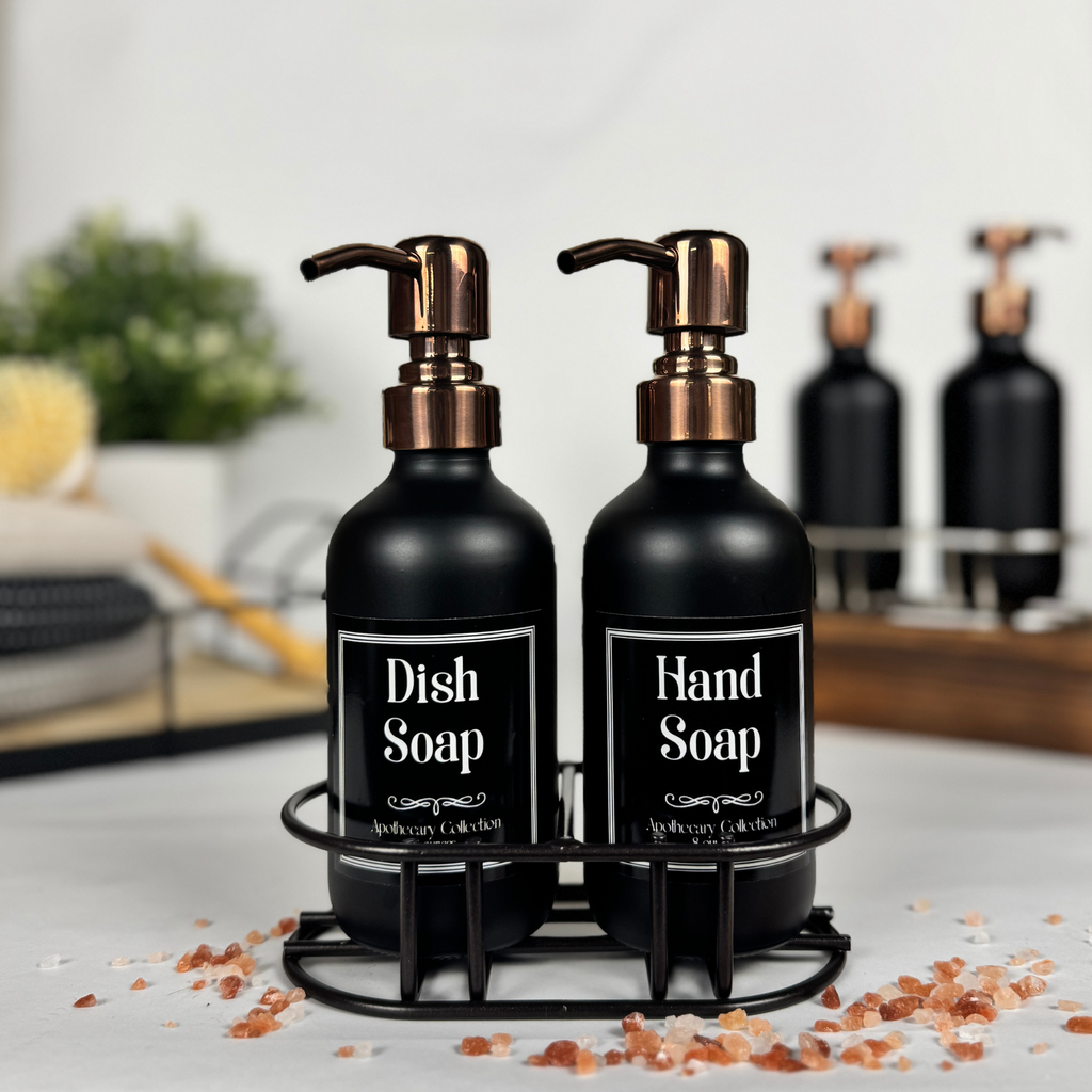 Black Matte Glass Hand Soap and Dish Soap Set - Apothecary Collection product detail
