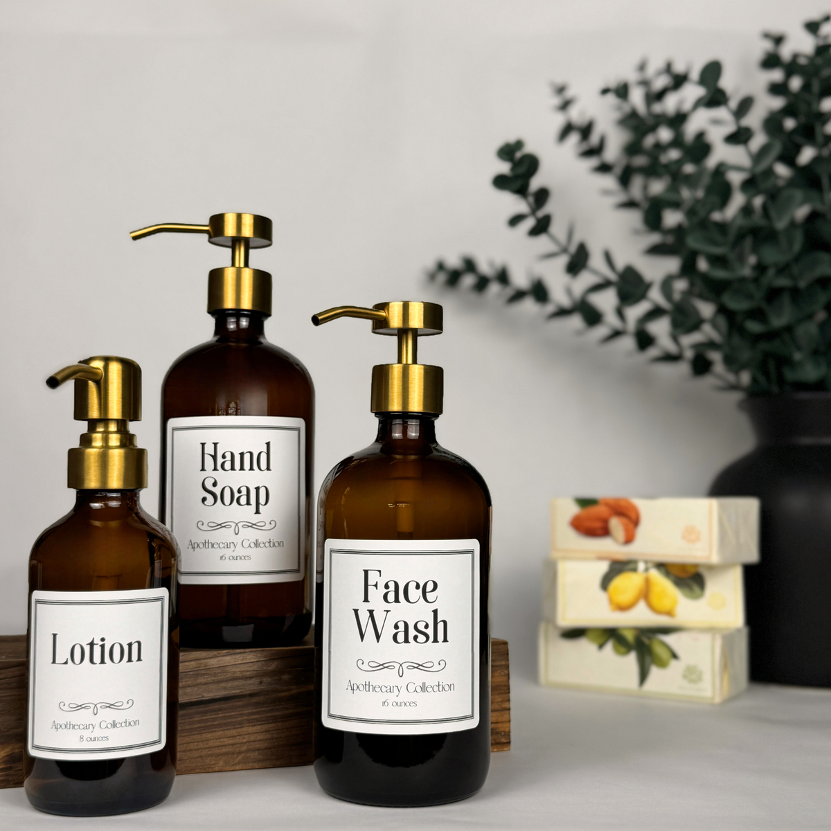 Amber Glass Dispenser - Apothecary Collection Custom Label product detail