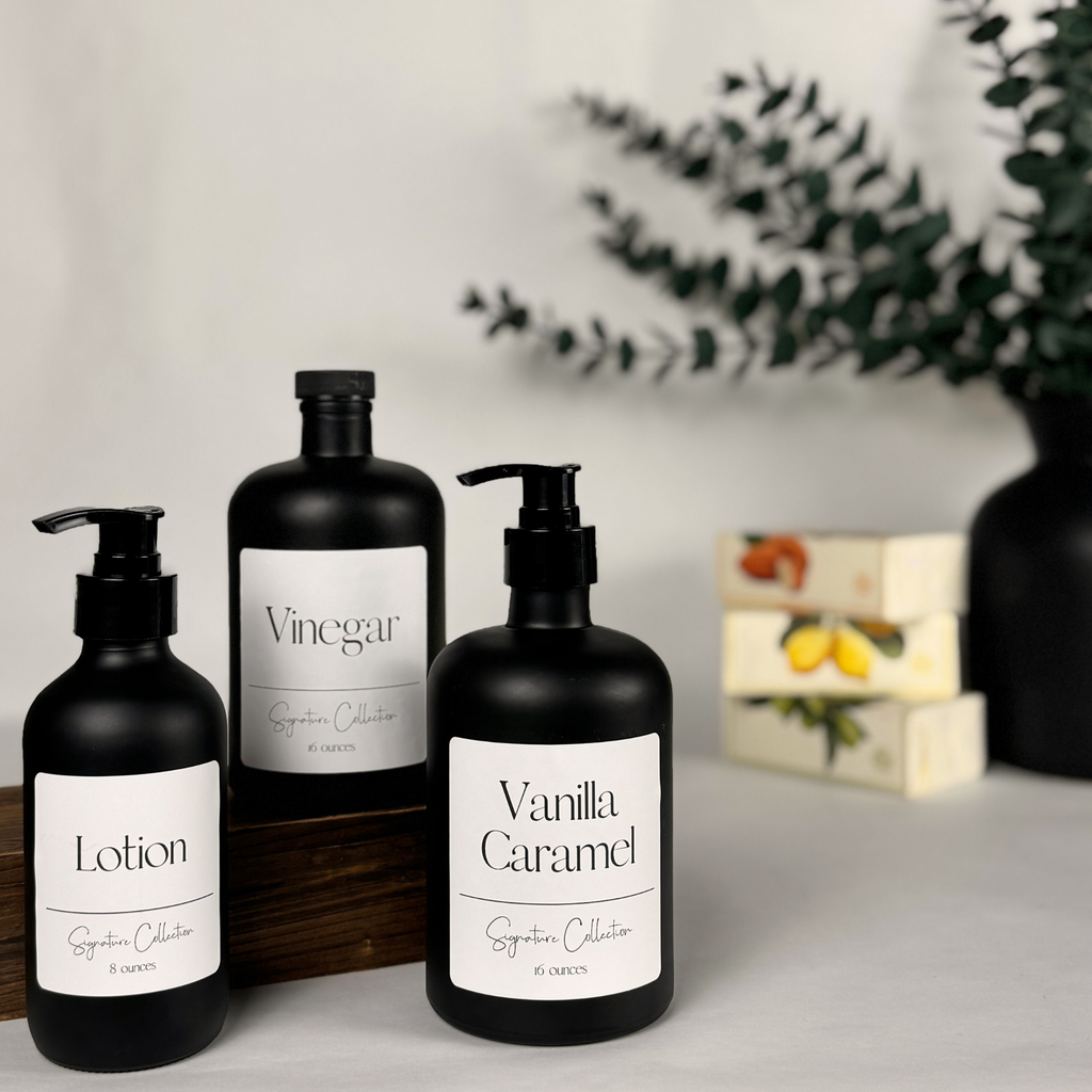 Black Matte Glass Dispenser - Signature Collection Custom Label product detail