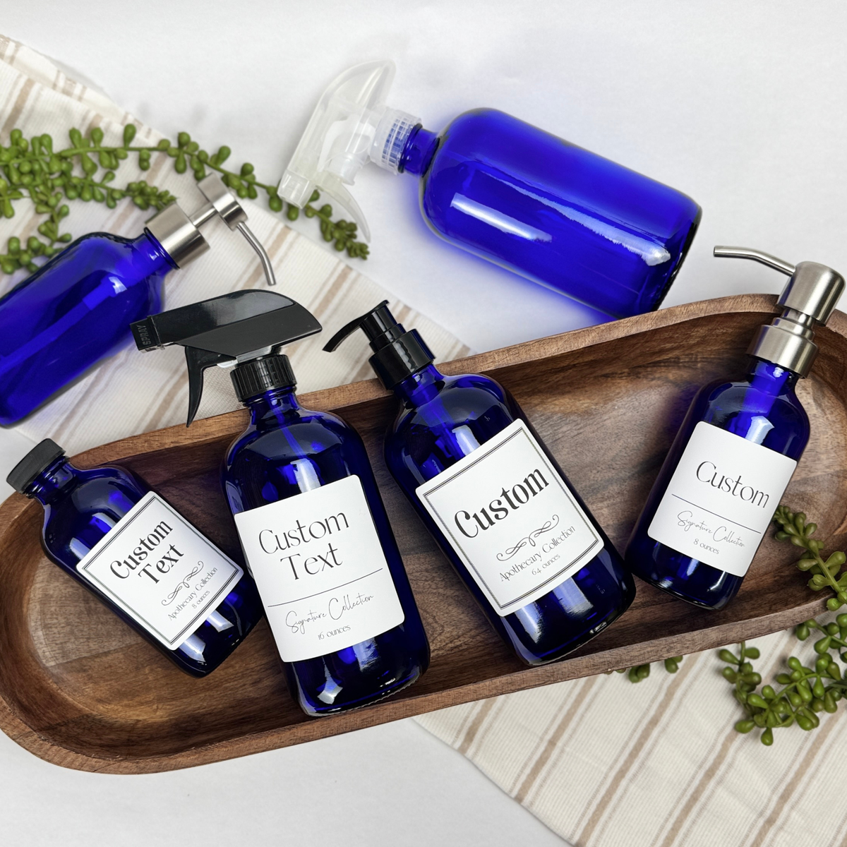 Cobalt Blue Glass Dispenser - Signature Collection Custom Label product detail