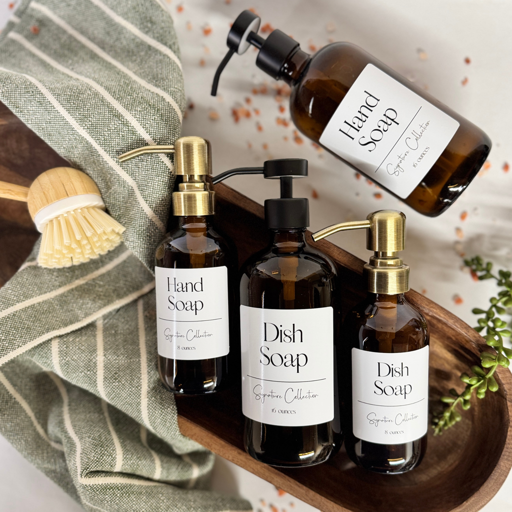 Amber Glass Hand Soap and Dish Soap Dispenser - Signature Collection product detail