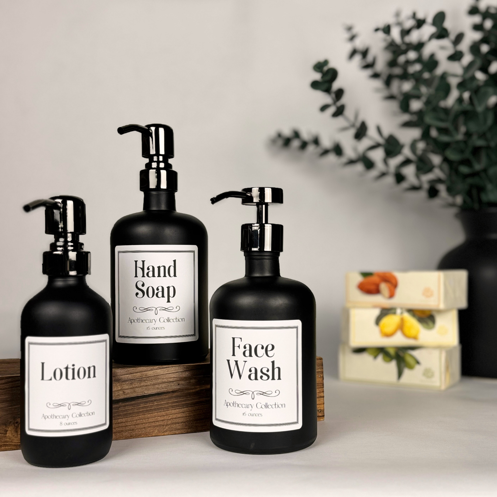 Black Matte Glass Dispenser - Apothecary Collection Custom Label product detail