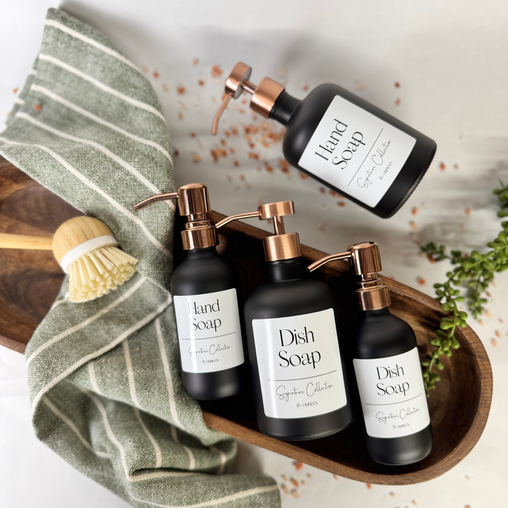 Black Matte Glass Hand Soap and Dish Soap Dispenser - Signature Collection product detail