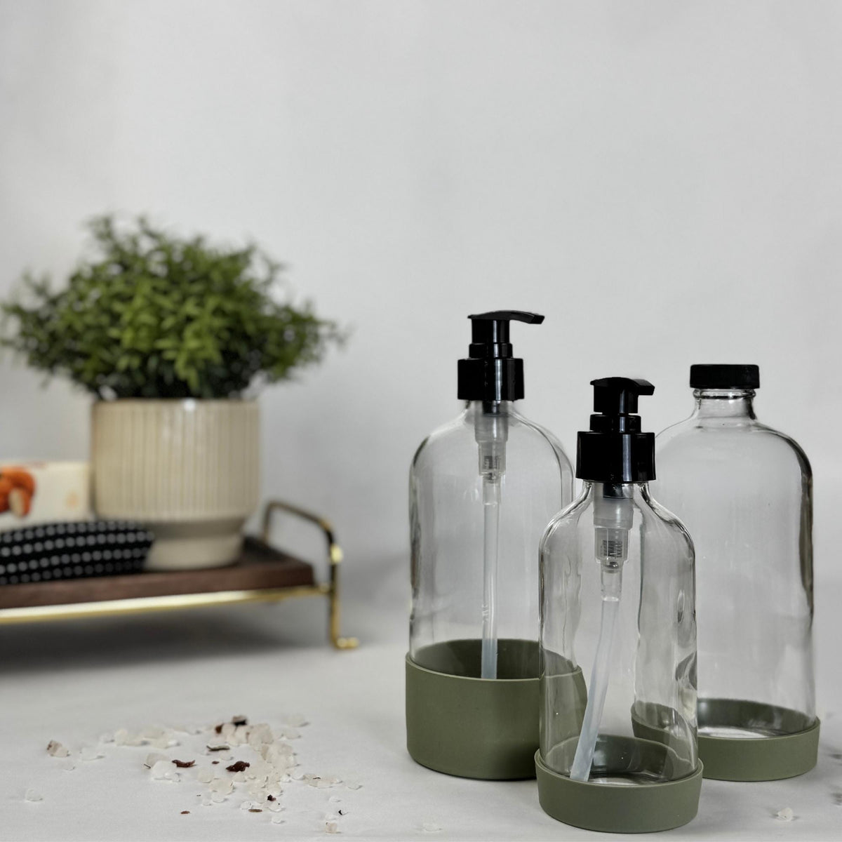 Clear Glass Dispenser with Silicone Sleeve product detail