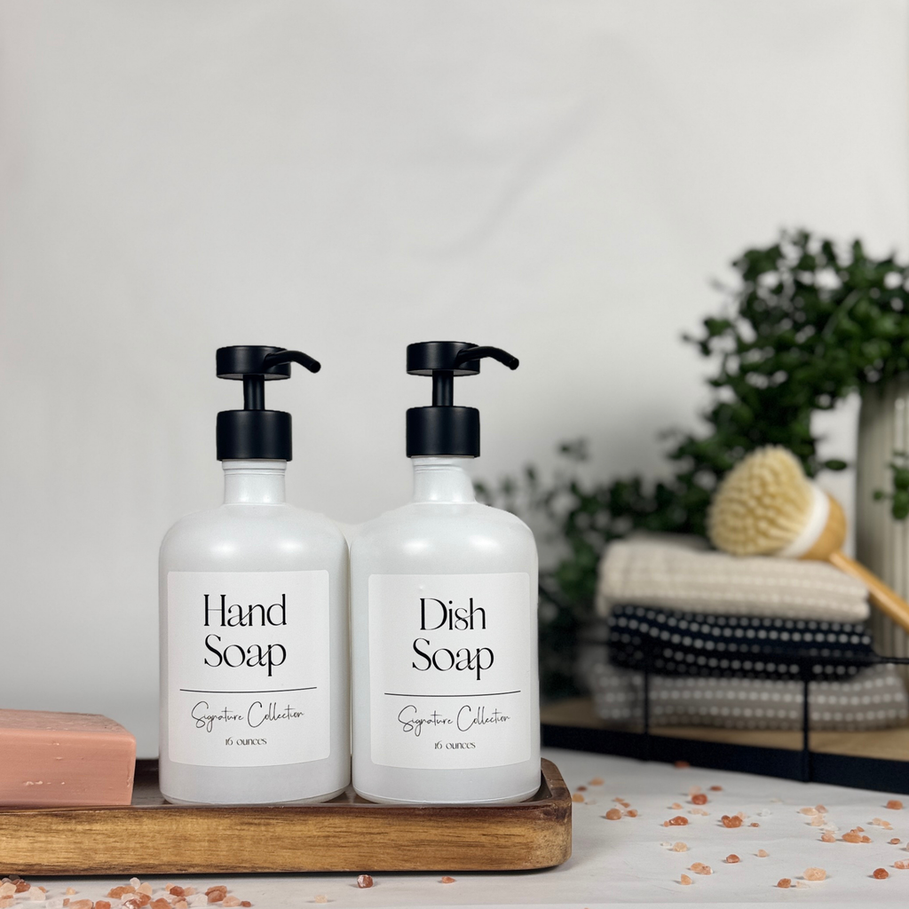 White Matte Glass Hand Soap and Dish Soap Dispenser - Signature Collection product detail