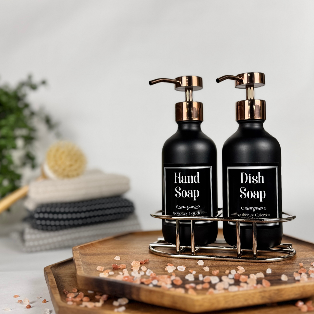 Black Matte Glass Hand Soap and Dish Soap Set - Apothecary Collection product detail