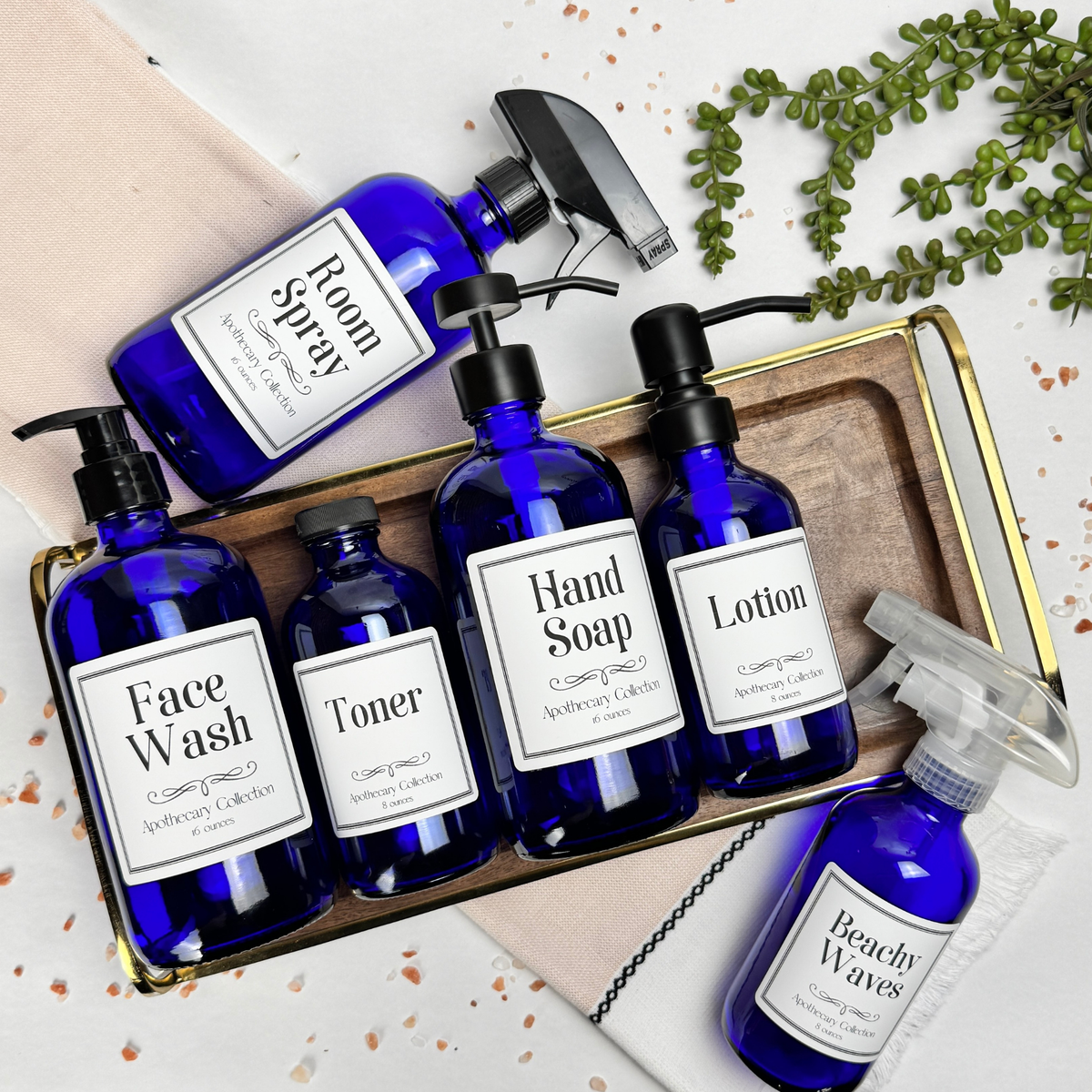 Cobalt Blue Glass Dispenser - Apothecary Collection Custom Label product detail
