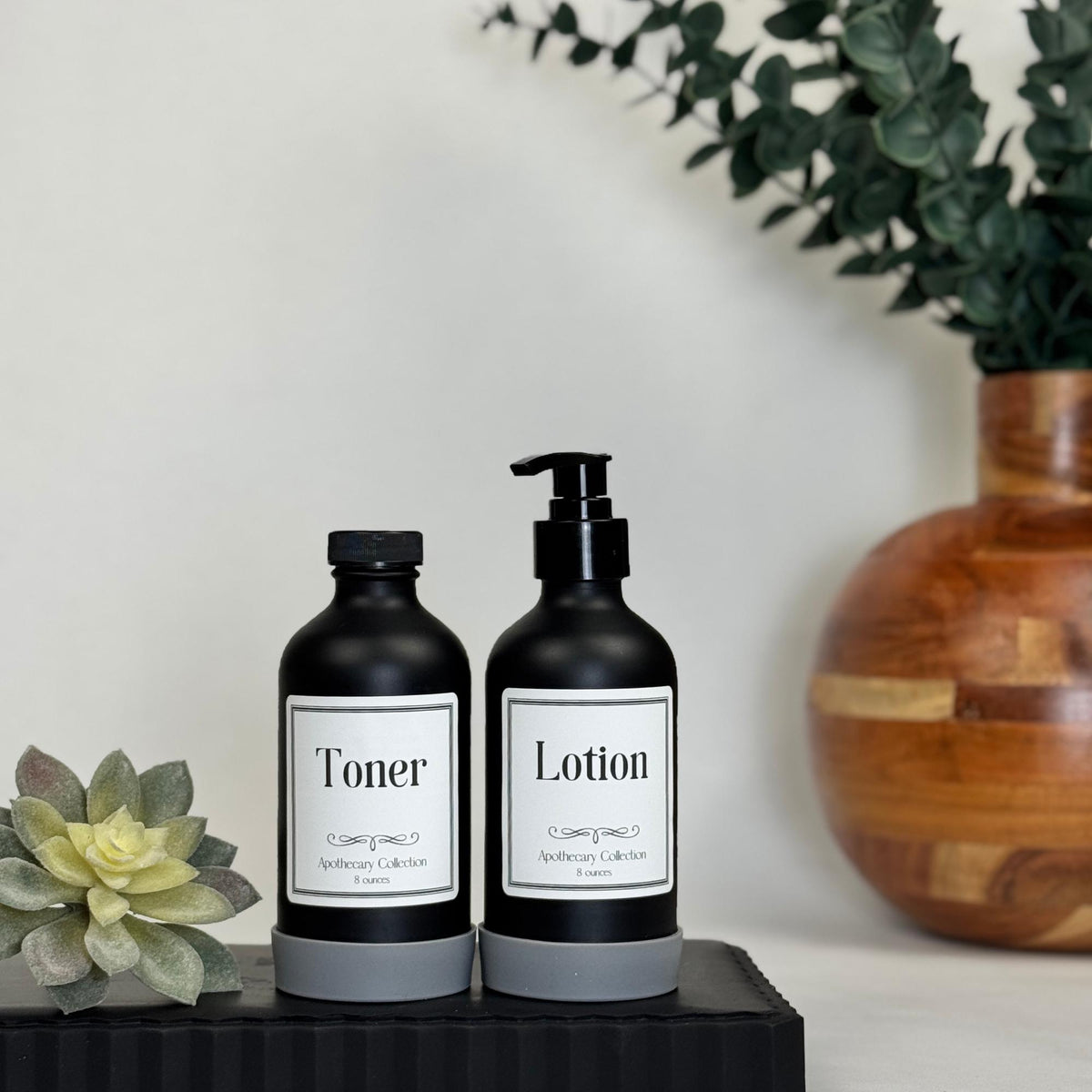 Black Matte Glass Dispenser with Silicone Sleeve - Apothecary Collection Custom Label product detail