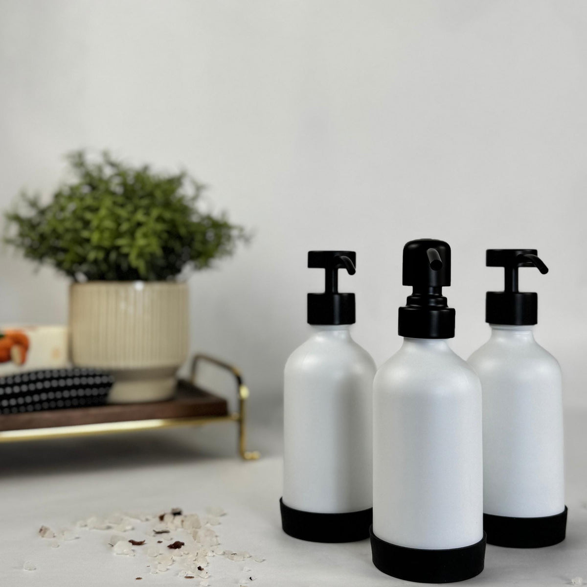 White Matte Glass Dispenser with Silicone Sleeve product detail