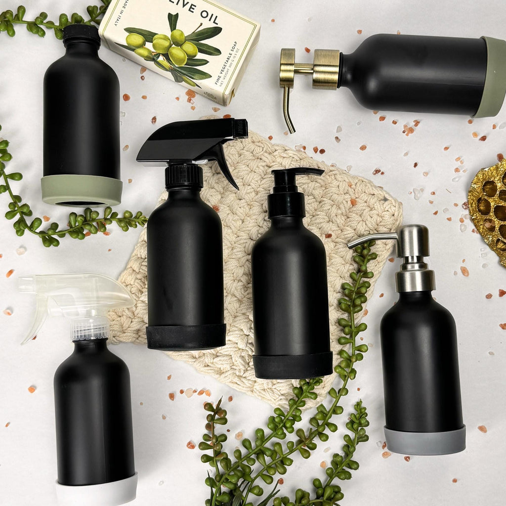 Black Matte Glass Dispenser with Silicone Sleeve product detail