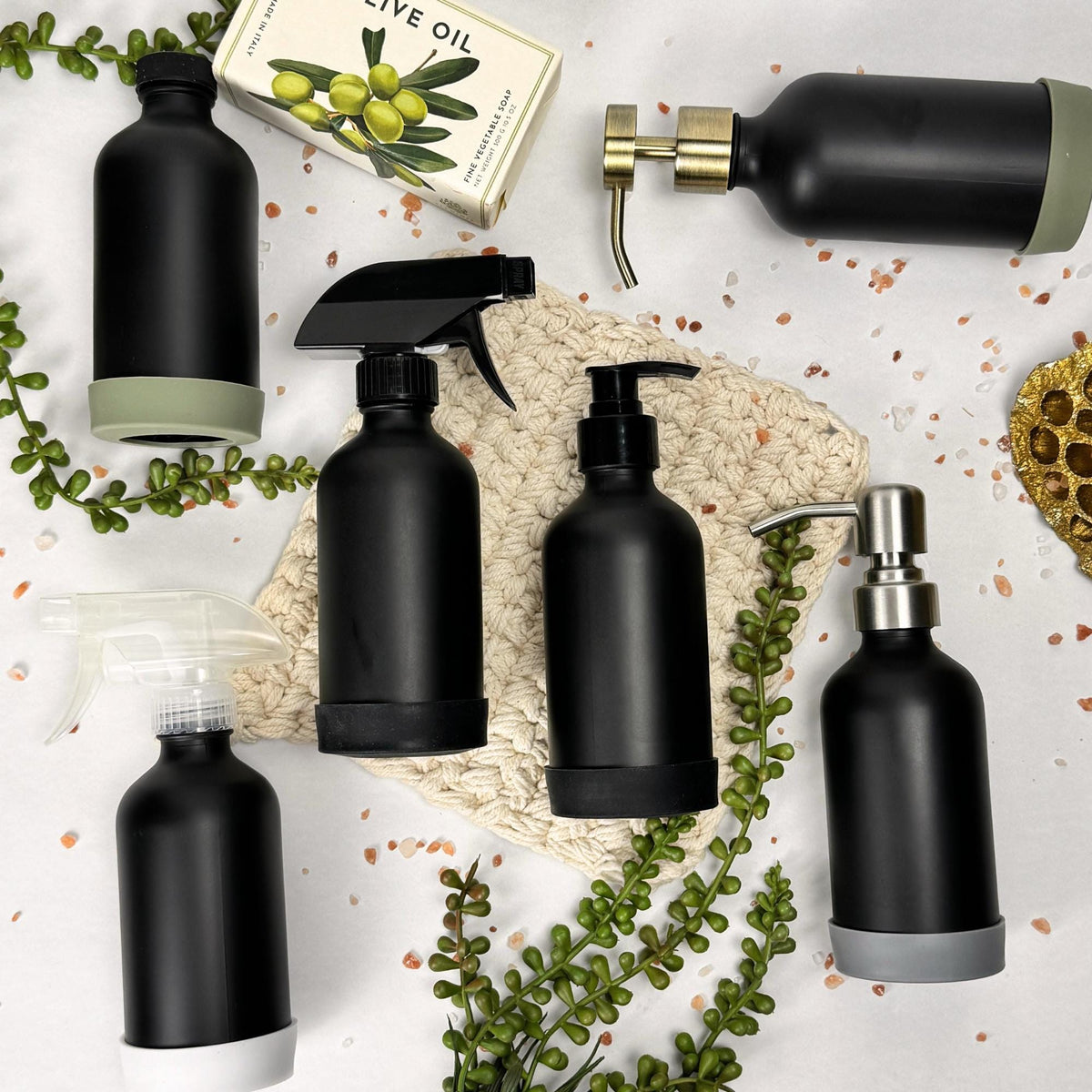 Black Matte Glass Dispenser with Silicone Sleeve product detail