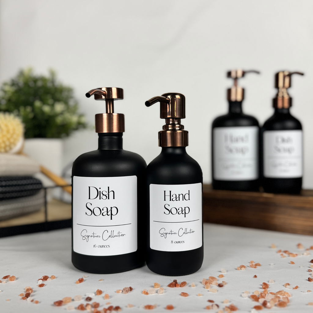 Black Matte Glass Hand Soap and Dish Soap Dispenser - Signature Collection product detail
