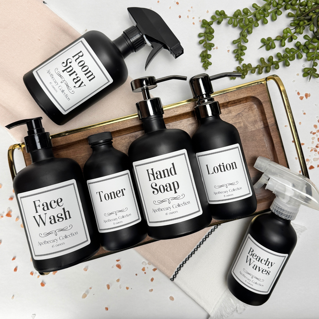 Black Matte Glass Dispenser - Apothecary Collection Custom Label product detail
