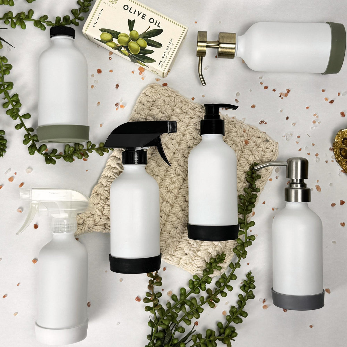 White Matte Glass Dispenser with Silicone Sleeve product detail