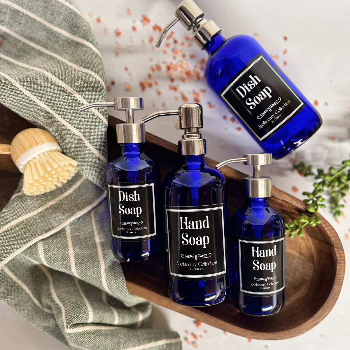 Cobalt Blue Glass Hand Soap and Dish Soap Dispenser - Apothecary Collection product detail