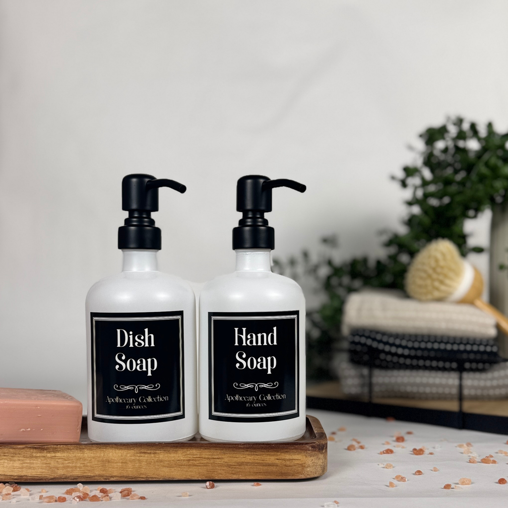White Matte Glass Hand Soap and Dish Soap Dispenser - Apothecary Collection product detail