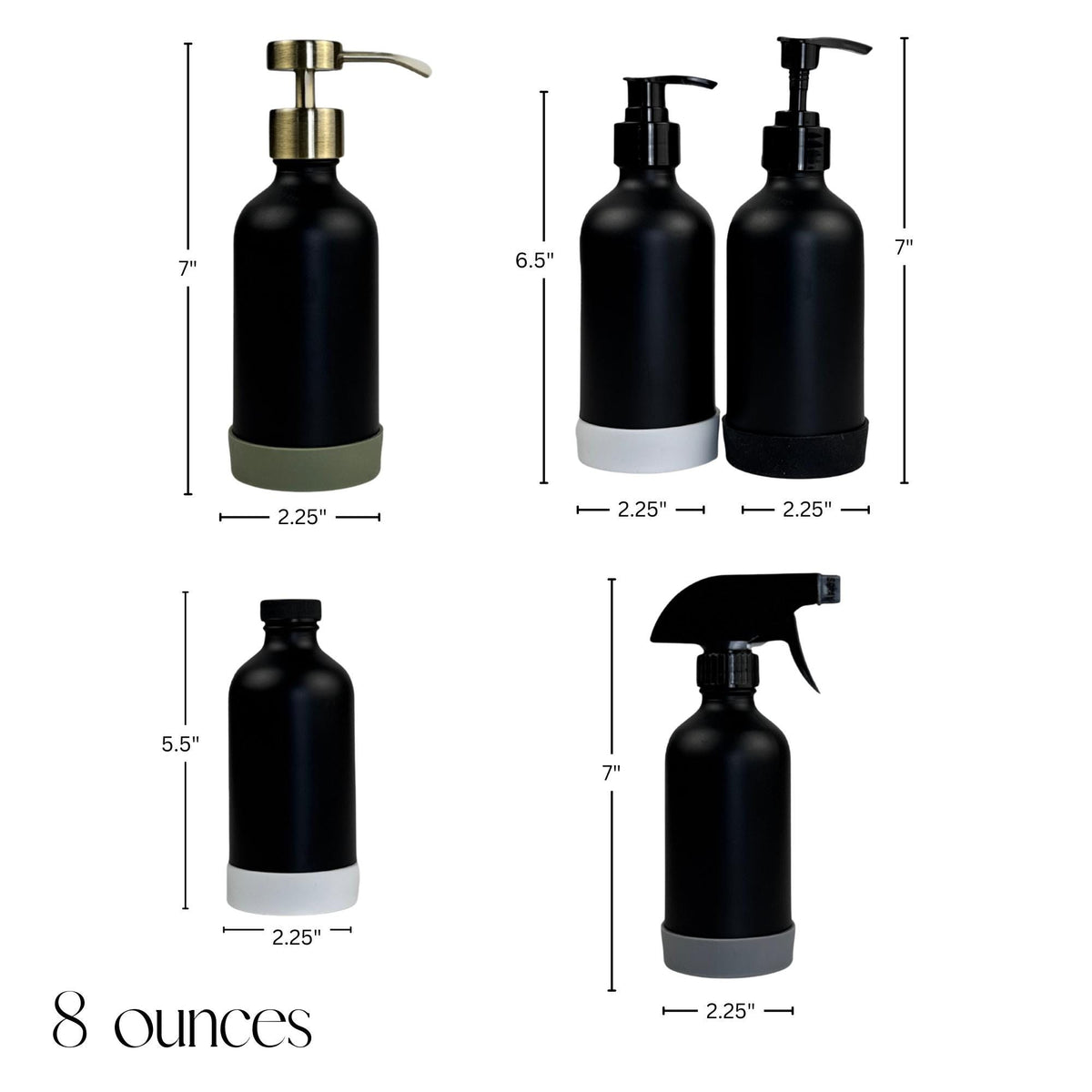 Black Matte Glass Dispenser with Silicone Sleeve - Apothecary Collection Custom Label product detail