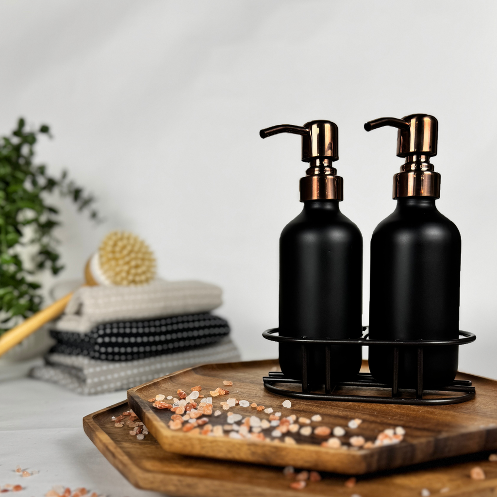 Black Matte Glass Hand Soap and Dish Soap Set - Apothecary Collection product detail