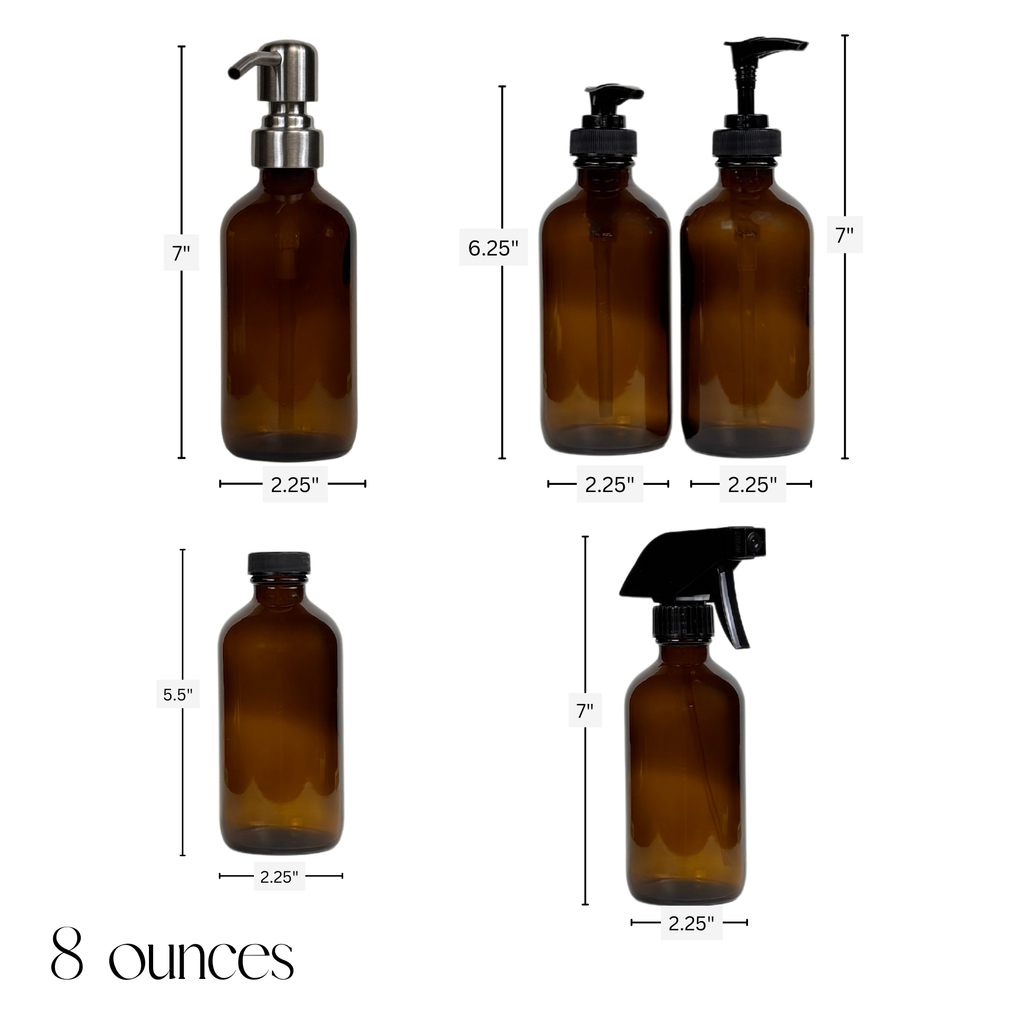 Amber Glass Dispenser - Signature Collection Custom Label showing 88 oz product dimensions
