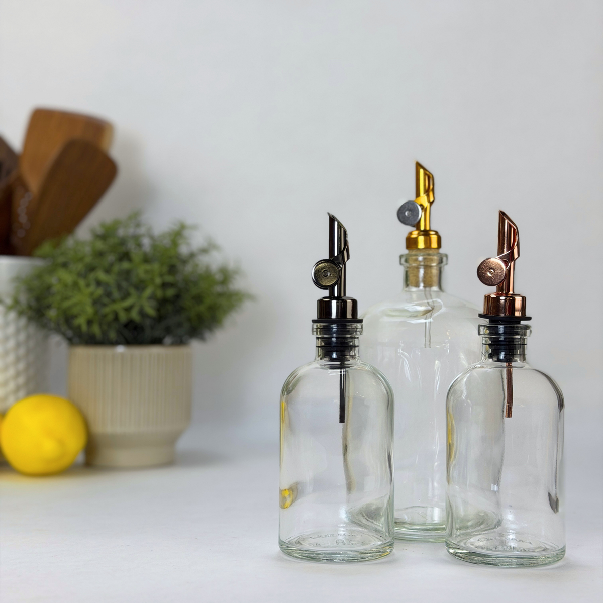 Clear Apothecary Glass Bottle showing pour spout option