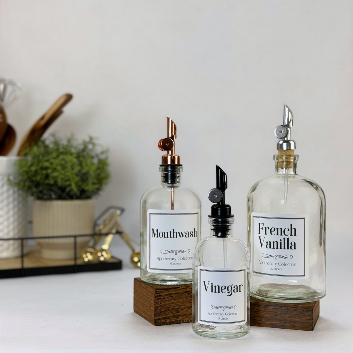 Clear Apothecary Glass Bottle - Apothecary Collection Custom Label showing pour spout option