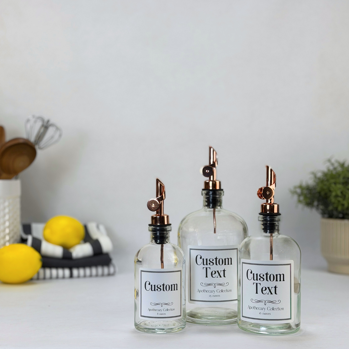 Clear Apothecary Glass Bottle - Apothecary Collection Custom Label showing custom label detail