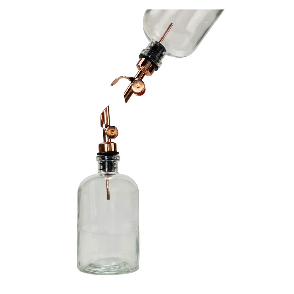 Clear Apothecary Glass Bottle - Signature Collection Custom Label showing pour spout option