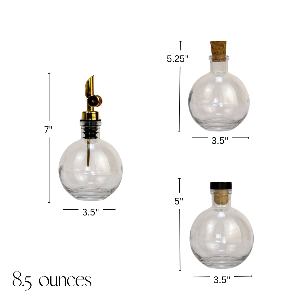 Moon Clear Apothecary Glass Bottle showing product measurements