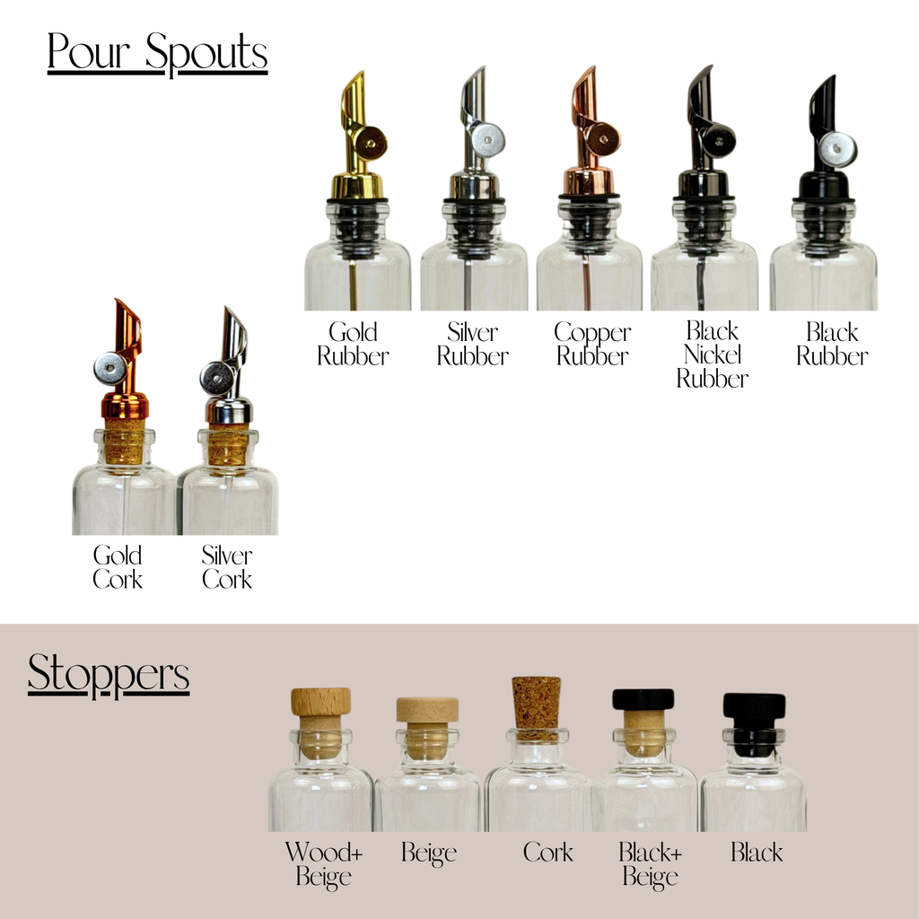 Moon Clear Apothecary Glass Bottle showing available pump, sprayer and cap options