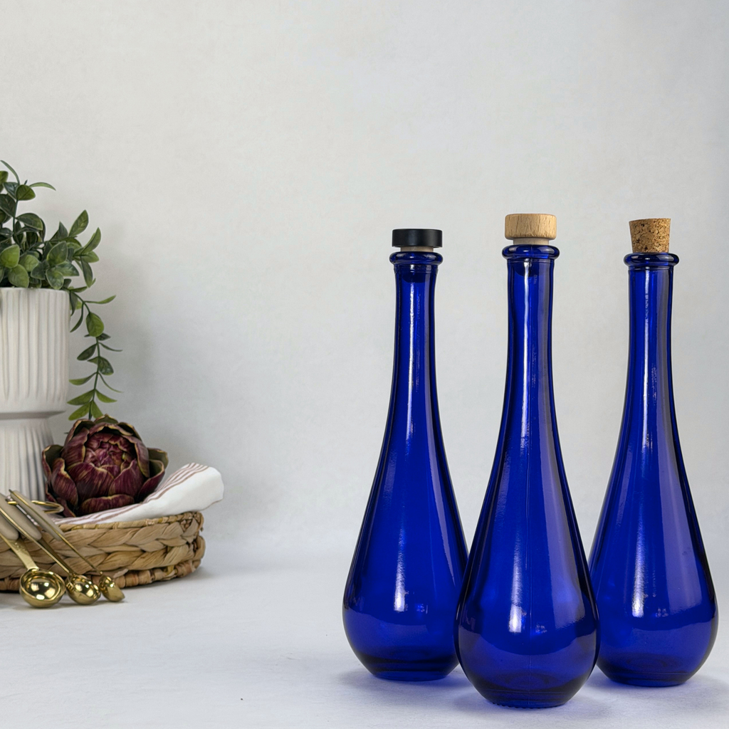 Raindrop Cobalt Blue Recycled Glass Apothecary Bottle product detail