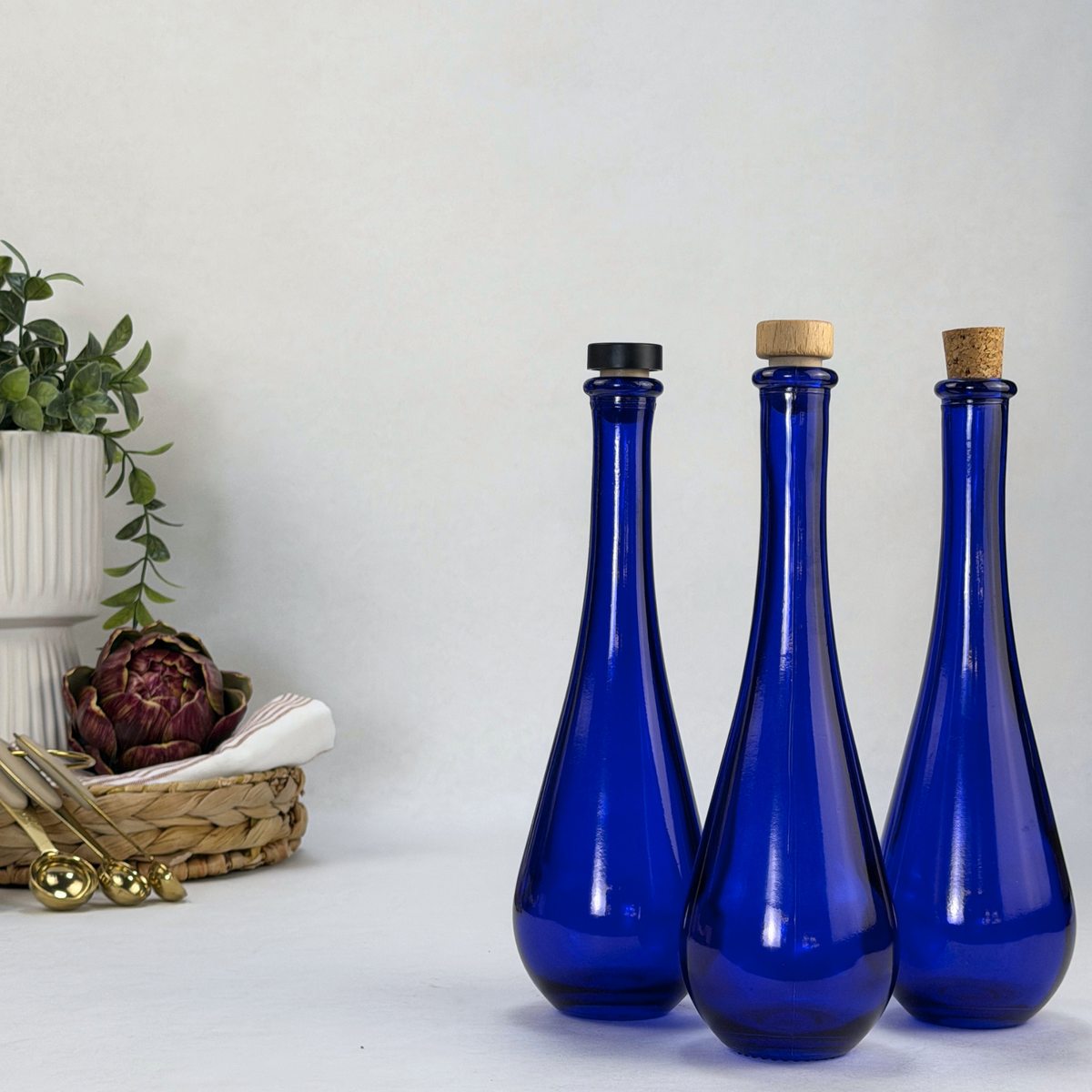 Raindrop Cobalt Blue Recycled Glass Apothecary Bottle product detail
