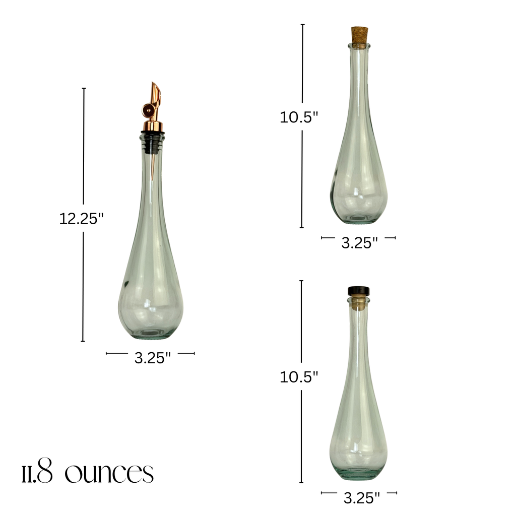 Raindrop Clear Apothecary Recycled Glass Bottle showing product measurements