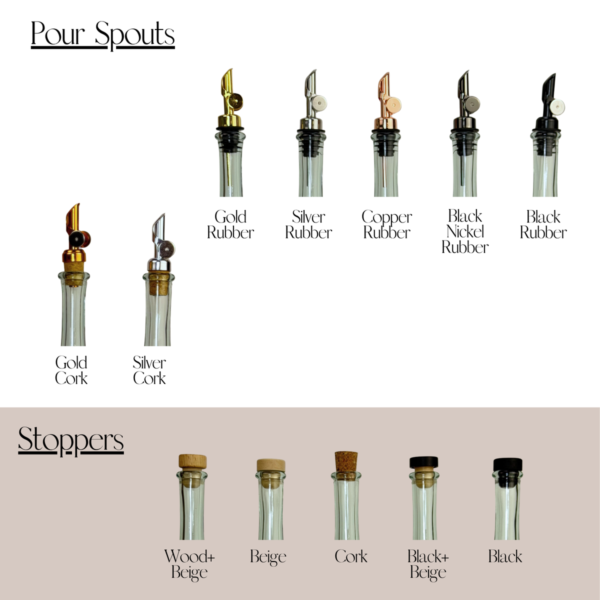 Raindrop Clear Apothecary Recycled Glass Bottle showing available pump, sprayer and cap options
