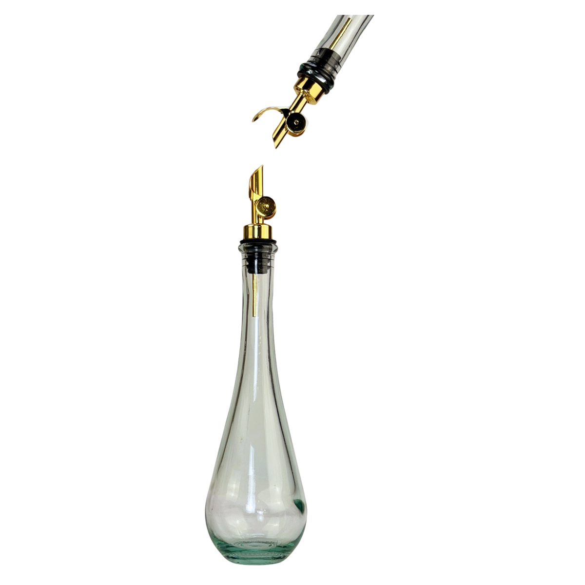 Raindrop Clear Apothecary Recycled Glass Bottle showing pour spout option